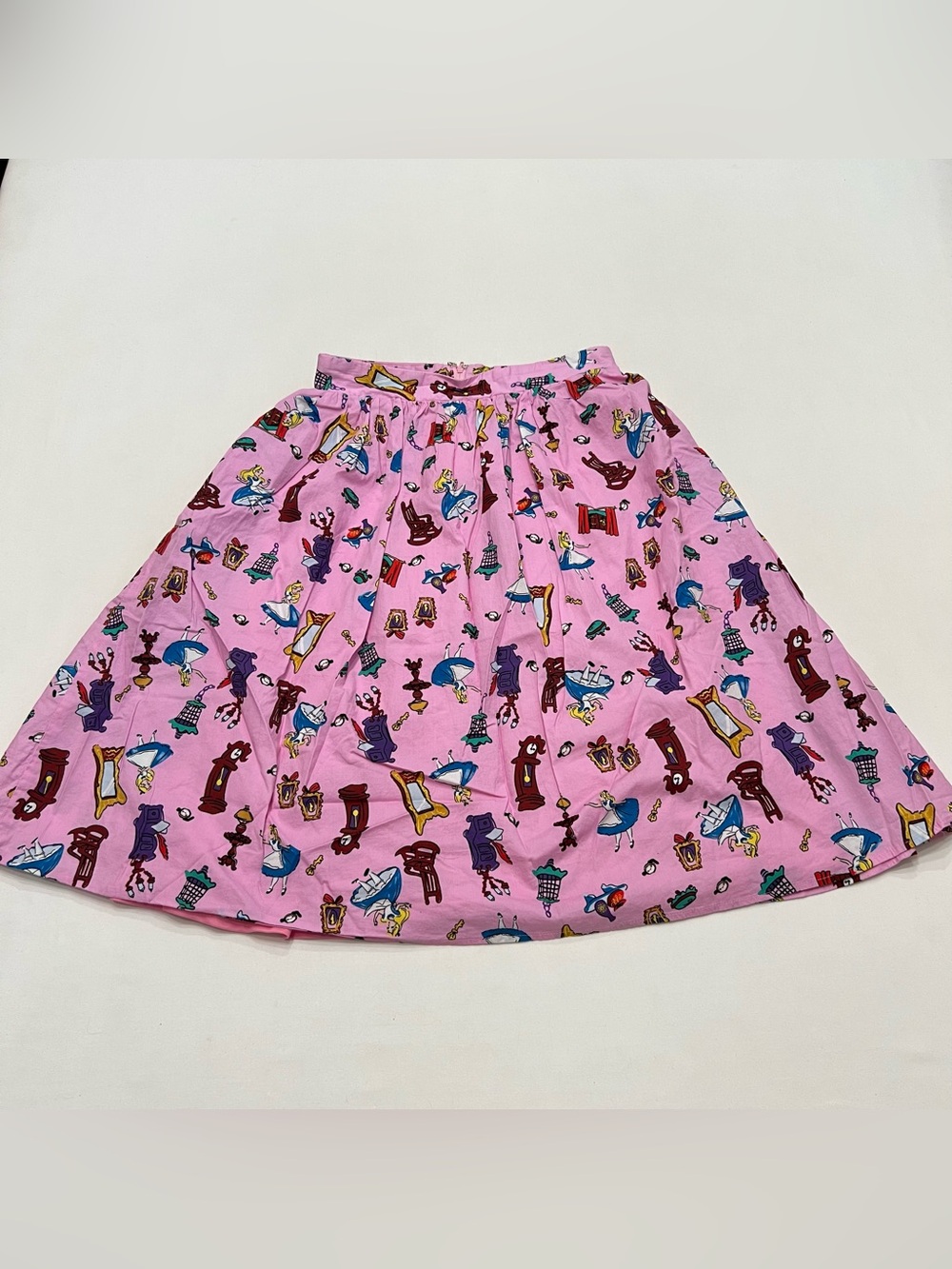 Disney Alice in Wonderland Pink Retro Circle Skirt Womens Sz Small Whimsy Print